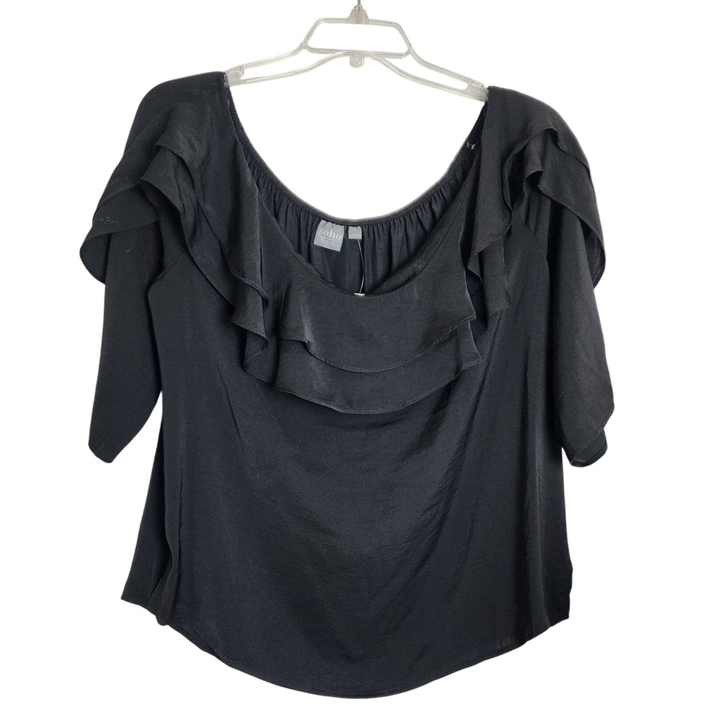 Soho Jeans New York & Co Black Womens XL NWT Top 3/4 Sleeve Friliy ruffle